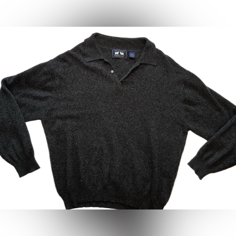 Woods & Gray 100% Cashmere Collared Sweater Dark Gray Size Large Fall Soft Cozy - Picture 2 of 6